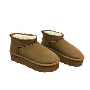 Cushionaire Cozy Genuine Suede Platform Ankle Boots Womens 8 Chestnut